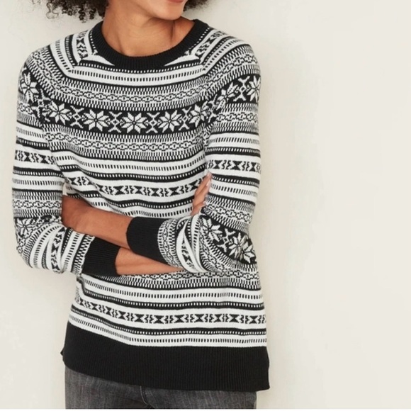 Old Navy Sweaters - Old Navy Black Fair Isle Cotton Blend Holiday Sweater Sz XXL